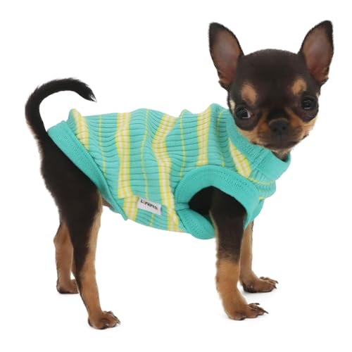 LOPHIPETS Geripptes Hunde-Shirt aus 100 % Baumwolle, für kleine Hunde, Teetasse, Chihuahua, Yorkie, Welpen, Tank, Grün/Größe XXS von LOPHIPETS