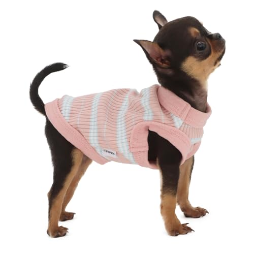 LOPHIPETS Geripptes Hunde-Shirt aus 100 % Baumwolle, für kleine Hunde, Teetasse, Chihuahua, Yorkie, Welpen, Tank, Hellrosa/Größe XXS von LOPHIPETS
