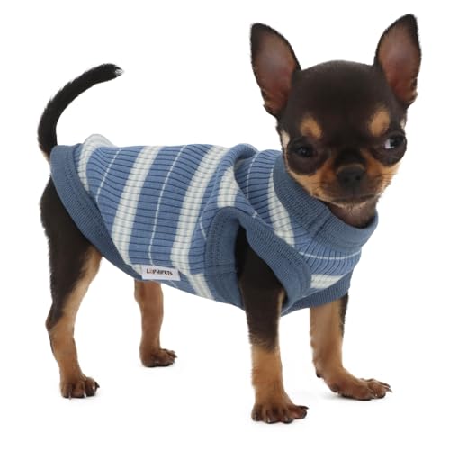 LOPHIPETS Geripptes Hunde-Shirt für kleine Hunde, 100 % Baumwolle, Teetasse, Chihuahua, Yorkie, Welpen, Tank, Marineblau, Größe XXS von LOPHIPETS