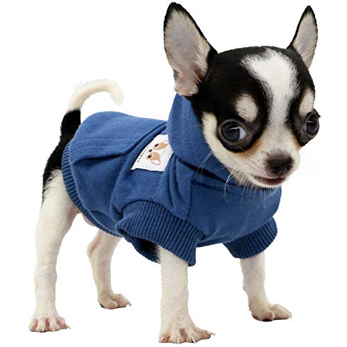 LOPHIPETS Hunde-Kapuzenpullover aus Baumwolle für kleine Hunde, Chihuahua, Welpenkleidung, kaltes Wetter, Marineblau/Größe XXS von LOPHIPETS