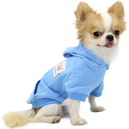 LOPHIPETS Hunde-Kapuzenpullover aus Baumwolle, für kleine Hunde, Chihuahua, Welpen, Kleidung, kaltes Wetter, Cambridge Blau/L von LOPHIPETS