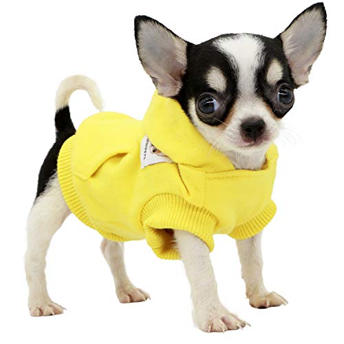 LOPHIPETS Hunde-Kapuzenpullover aus Baumwolle, für kleine Hunde, Chihuahua, Welpen, Kleidung, kaltes Wetter, Gelb/XXS von LOPHIPETS