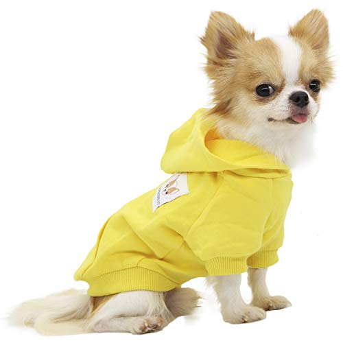 LOPHIPETS Hunde-Kapuzenpullover aus Baumwolle für kleine Hunde, Chihuahua, Welpenkleidung, Kälteschutzmantel, Gelb/Größe M von LOPHIPETS