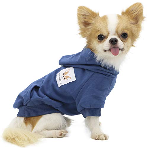 LOPHIPETS Hunde-Kapuzenpullover aus Baumwolle für kleine Hunde, Chihuahua, Welpenkleidung, Kälteschutzmantel, Marineblau/Größe L von LOPHIPETS