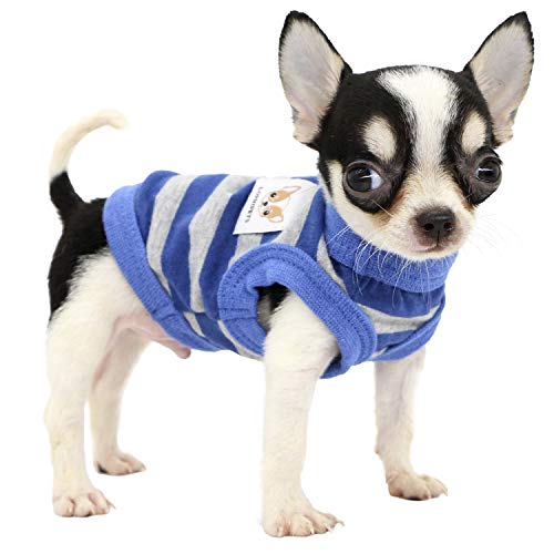 LOPHIPETS Hunde-Shirt, 100% Baumwolle, gestreift, für kleine Hunde, Chihuahua, Welpen, Kleidung, Tank-Top, Blau und Grau von LOPHIPETS
