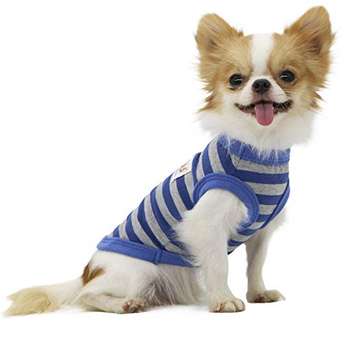 LOPHIPETS Hunde-Shirt, 100% Baumwolle, gestreift, für kleine Hunde, Chihuahua, Welpen, Kleidung, Tankweste, Blau und Grau von LOPHIPETS