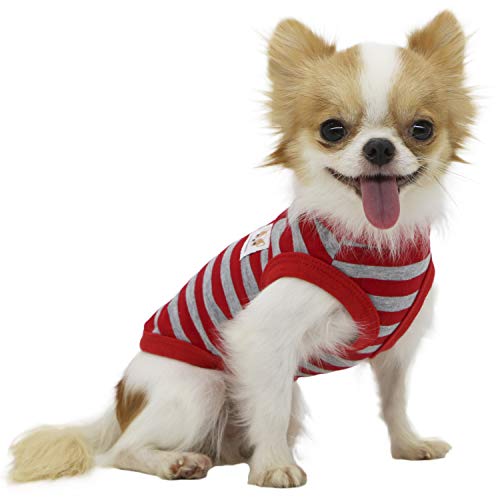 LOPHIPETS Hunde-Shirt, 100% Baumwolle, gestreift, für kleine Hunde, Chihuahua, Welpen, Tank-Top, Rot und Grau von LOPHIPETS