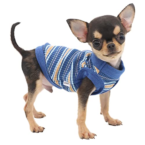 LOPHIPETS Hunde-Shirt aus 100 % gerippter Baumwolle, für kleine Hunde, Teetasse, Chihuahua, Yorkie, Welpen, Kleidung, Tank-T-Shirt, Blau/XS von LOPHIPETS