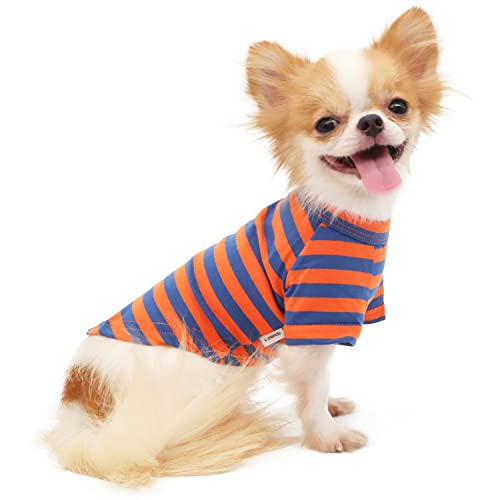LOPHIPETS Hunde-T-Shirt, 100 % atmungsaktiv, Baumwolle, gestreift, für kleine Hunde, Teetasse, Chihuahua, Yorkie, Welpen, Kleidung, Orange und Blau, Größe S von LOPHIPETS