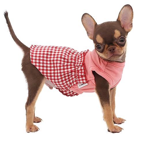 LOPHIPETS Hundekleid für kleine Hunde, Mädchen, Teetasse, Chihuahua, Yorkie, Welpen, Katzenkleidung, Rot und Weiß, kariert, Größe XXS von LOPHIPETS