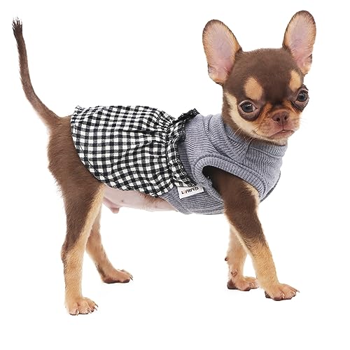 LOPHIPETS Hundekleid für kleine Hunde, Teetasse, Chihuahua, Yorkie, Welpen, Katzenkleidung, Schwarz und Weiß, kariert, XS von LOPHIPETS