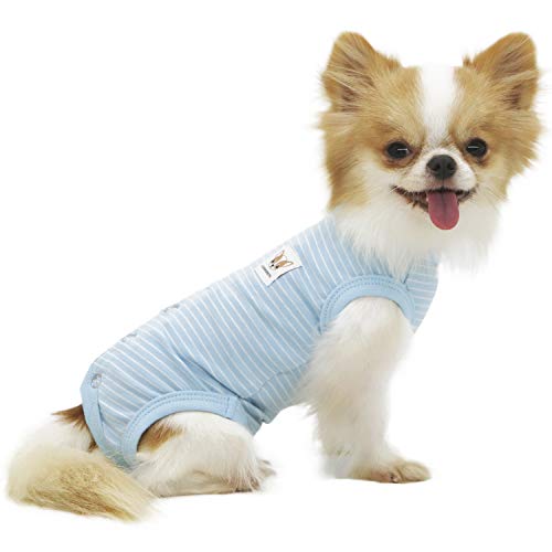 LOPHIPETS Mädchen Hunde Shirts Recovery Suit Pyjama für Bichon Fox Terrier Shih Tzu-Cambridge Blue Strips/XL von LOPHIPETS
