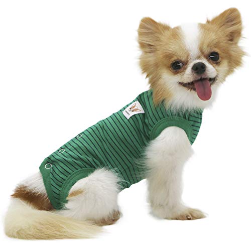 LOPHIPETS Mädchen Hunde Shirts Recovery Suit Pyjama für Bichon Fox Terrier Shih Tzu-Green Strips/XL von LOPHIPETS