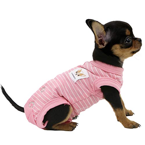 Lophipets Hunde-Shirt, 100 % Baumwolle, ärmellos, für kleine Hunde, Chihuahua, Welpen, rosa Streifen, XXS von LOPHIPETS