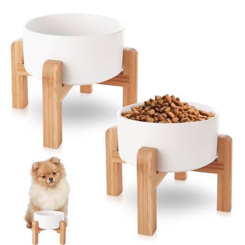 LOPYXBR 850 ml Keramik-Hundenäpfe mit Ständer, 2er-Set Futter- und Wassernäpfe für kleine Hunde, weiß, erhöhter Futternapf für mittelgroße Katzen, Keramik, Haustiernapf für kleine und mittelgroße von LOPYXBR