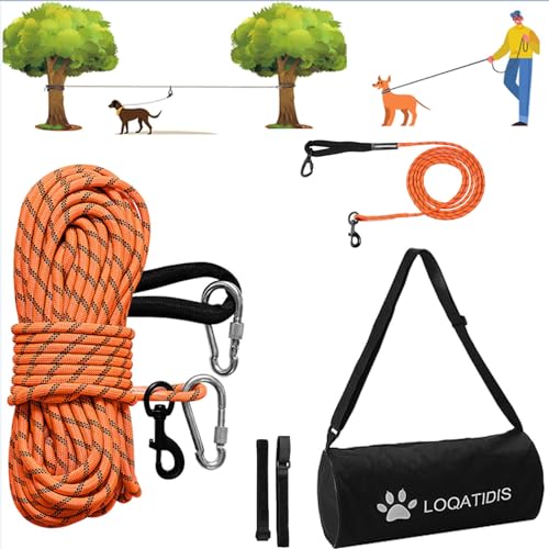 LOQATIDIS 3 in 1 Hund Tie Out Kabel, 15m 30m Portable Overhead Trolley System, reflektierende Hundeleine für Hof Camping Parks Training Laufen Wandern Outdoor, mit großer Kapazität Schultertasche LOQATIDIS 3 in 1 Hund Tie Out Kabel, 15m 30m Portable Overhead Trolley System, reflektierende Hundeleine für Hof Camping Parks Training Laufen Wandern Outdoor, mit großer Kapazität Schultertasche von LOQATIDIS