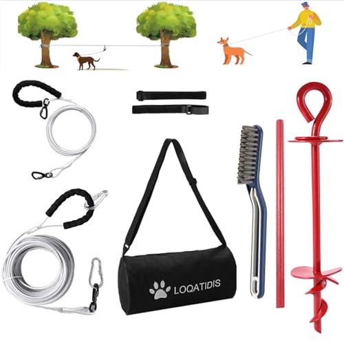 LOQATIDIS 4-in-1-Hundeleinen-Set, robuster, langlebiger, zugfester Edelstahldraht, 15m tragbares Überkopf-Trolleysystem und Haustier-Metallpfähle, mit Umhängetasche mit großem Fassungsvermögen LOQATIDIS 4-in-1-Hundeleinen-Set, robuster, langlebiger, zugfester Edelstahldraht, 15m tragbares Überkopf-Trolleysystem und Haustier-Metallpfähle, mit Umhängetasche mit großem Fassungsvermögen von LOQATIDIS