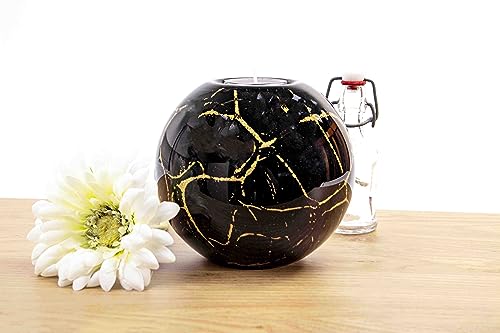 Mini Urn Teelichthalter - Schwarz Mit Blattgold 14cm - Für Haustier, Katze, Hund oder Asche - Kleine Größe von LORANTO