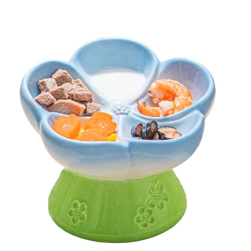 Katzennapf aus Keramik, geteilt, Blumenform, 10,2 cm, erhöhtes Design, niedlicher Futternapf, schwerer Boden, unterglasierter Farbverlauf, trennt Trocken-/Nassfutter, Gemüse, Obst und Leckereien Katzennapf aus Keramik, geteilt, Blumenform, 10,2 cm, erhöhtes Design, niedlicher Futternapf, schwerer Boden, unterglasierter Farbverlauf, trennt Trocken-/Nassfutter, Gemüse, Obst und Leckereien von LORVOR