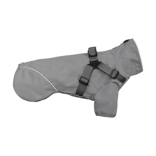 Hunde-Regenmantel mit Geschirr für kleine und mittelgroße Hunde, wasserdichte Welpen-Hunde-Regenjacke mit reflektierenden Streifen (Grau, M) von LOSHALL
