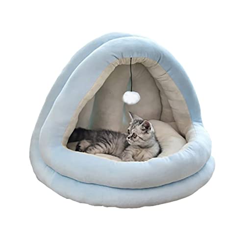 Haustierbett Hundebett Weiches Samt-Katzen-Iglu-Bett, Katzenbett, Katzenhöhle, Haustierbett für Katzen/Kätzchen/kleine Hunde, bequemes Katzensofa mit abnehmbarem Katzenbett Tierbett (Color : Blue, S von LOSTIS