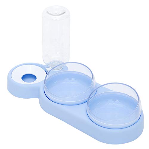 LOSVIP Cat Bowl Set mit 3 Gläsern, 15 ° Neigung und 360 ° drehbarer Doppelfutterschale für Nass- und Trockenfutter mit automatischer Wasserflasche für kleine und mittlere Hunde und Katzen (Blau) von LOSVIP