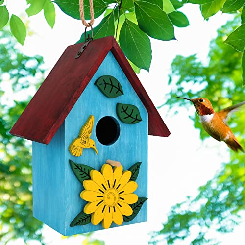 Vogelhaus, Nistkästen für Vögel, rustikaler Holz-Blumen-Nistkasten für Vögel im Freien, hängendes Brauthaus für Gartendekoration, Blau von LOTKEY