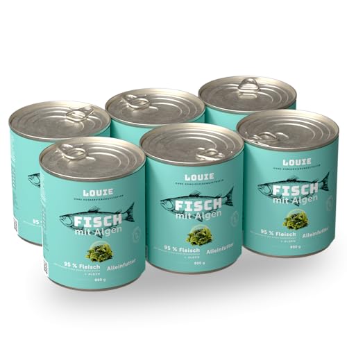 LOUIE Hunde Nassfutter 6 x 800g – 100% natürliche Zutaten Hundefutter nass, 95% Truthahnfleisch, natürliche Calciumquelle, ohne Konservierungsstoffe, EU (6 x 800 g, Fisch mit Algen) von LOUIE