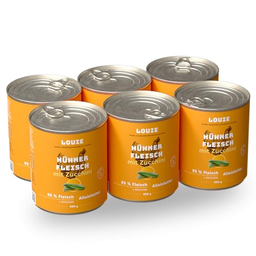 LOUIE Hunde Nassfutter 6 x 800g – 100% natürliche Zutaten Hundefutter nass, 95% Truthahnfleisch, natürliche Calciumquelle, ohne Konservierungsstoffe, EU (6 x 800 g, Fleisch mit Zucchini) von LOUIE