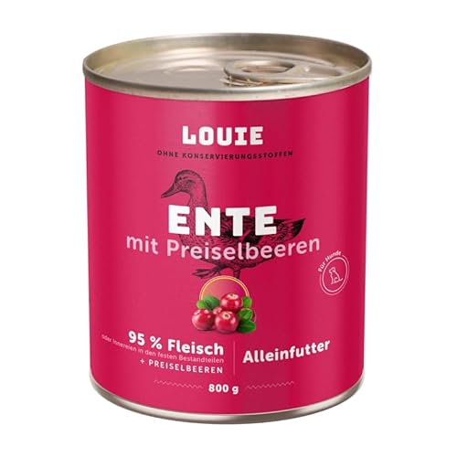 LOUIE Hunde Nassfutter Ente & Preiselbeeren 800g – Komplettfutter mit 95% Entenfleisch, natürlicher Quelle von Calcium & Phosphor, ohne Konservierungsstoffe, 100% natürlich, EU LOUIE Hunde Nassfutter Ente & Preiselbeeren 800g – Komplettfutter mit 95% Entenfleisch, natürlicher Quelle von Calcium & Phosphor, ohne Konservierungsstoffe, 100% natürlich, EU von LOUIE