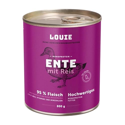 LOUIE Hunde Nassfutter Ente & Reis 200g – Hundefutter nass 100% natürliche Zutaten, 95% Entenfleisch, natürliche Calciumquelle, ohne Konservierungsstoffe, nährstoffreiches Alleinfuttermittel, EU LOUIE Hunde Nassfutter Ente & Reis 200g – Hundefutter nass 100% natürliche Zutaten, 95% Entenfleisch, natürliche Calciumquelle, ohne Konservierungsstoffe, nährstoffreiches Alleinfuttermittel, EU von LOUIE