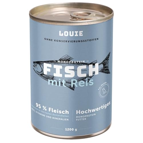 LOUIE Hunde Nassfutter Fisch & Reis 1200g – 100% natürlich Hundefutter nass, 95% Fisch, natürliche Calciumquelle, ohne Konservierungsstoffe, nährstoffreiches Alleinfuttermittel, EU LOUIE Hunde Nassfutter Fisch & Reis 1200g – 100% natürlich Hundefutter nass, 95% Fisch, natürliche Calciumquelle, ohne Konservierungsstoffe, nährstoffreiches Alleinfuttermittel, EU von LOUIE