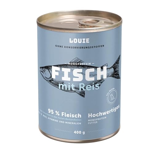 LOUIE Hunde Nassfutter Fisch & Reis 400g – 100% natürlich Hundefutter nass, 95% Fisch, natürliche Calciumquelle, ohne Konservierungsstoffe, nährstoffreiches Alleinfuttermittel, EU LOUIE Hunde Nassfutter Fisch & Reis 400g – 100% natürlich Hundefutter nass, 95% Fisch, natürliche Calciumquelle, ohne Konservierungsstoffe, nährstoffreiches Alleinfuttermittel, EU von LOUIE