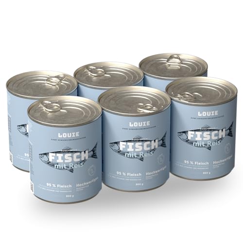 LOUIE Hunde Nassfutter Fisch & Reis 6X 800g – 100% natürlich Hundefutter nass, 95% Fisch, natürliche Calciumquelle, ohne Konservierungsstoffe, nährstoffreiches Alleinfuttermittel, EU von LOUIE