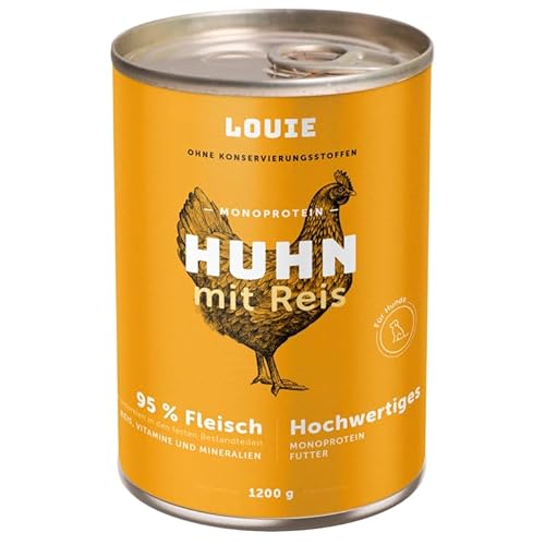 LOUIE Hunde Nassfutter Huhn & Reis 1200g – Komplettfutter, 100% natürliche Zutaten, 95% Hühnerfleisch, Hundefutter nass natürliche Calciumquelle, ohne Konservierungsstoffe, Alleinfuttermittel, EU LOUIE Hunde Nassfutter Huhn & Reis 1200g – Komplettfutter, 100% natürliche Zutaten, 95% Hühnerfleisch, Hundefutter nass natürliche Calciumquelle, ohne Konservierungsstoffe, Alleinfuttermittel, EU von LOUIE