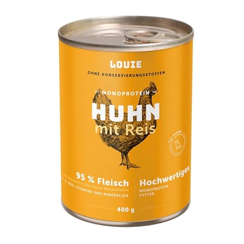 LOUIE Hunde Nassfutter Huhn & Reis 400g – Komplettfutter, 100% natürliche Zutaten, 95% Hühnerfleisch, Hundefutter nass natürliche Calciumquelle, ohne Konservierungsstoffe, Alleinfuttermittel, EU LOUIE Hunde Nassfutter Huhn & Reis 400g – Komplettfutter, 100% natürliche Zutaten, 95% Hühnerfleisch, Hundefutter nass natürliche Calciumquelle, ohne Konservierungsstoffe, Alleinfuttermittel, EU von LOUIE