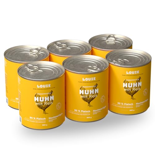 LOUIE Hunde Nassfutter Huhn & Reis 6 x 800g – Komplettfutter, 100% natürliche Zutaten, 95% Hühnerfleisch, Hundefutter nass natürliche Calciumquelle, ohne Konservierungsstoffe, Alleinfuttermittel, EU LOUIE Hunde Nassfutter Huhn & Reis 6 x 800g – Komplettfutter, 100% natürliche Zutaten, 95% Hühnerfleisch, Hundefutter nass natürliche Calciumquelle, ohne Konservierungsstoffe, Alleinfuttermittel, EU von LOUIE
