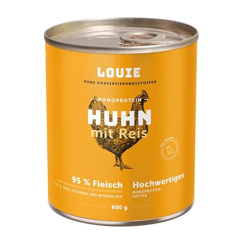 LOUIE Hunde Nassfutter Huhn & Reis 800g – Komplettfutter, 100% natürliche Zutaten, 95% Hühnerfleisch, Hundefutter nass natürliche Calciumquelle, ohne Konservierungsstoffe, Alleinfuttermittel, EU LOUIE Hunde Nassfutter Huhn & Reis 800g – Komplettfutter, 100% natürliche Zutaten, 95% Hühnerfleisch, Hundefutter nass natürliche Calciumquelle, ohne Konservierungsstoffe, Alleinfuttermittel, EU von LOUIE