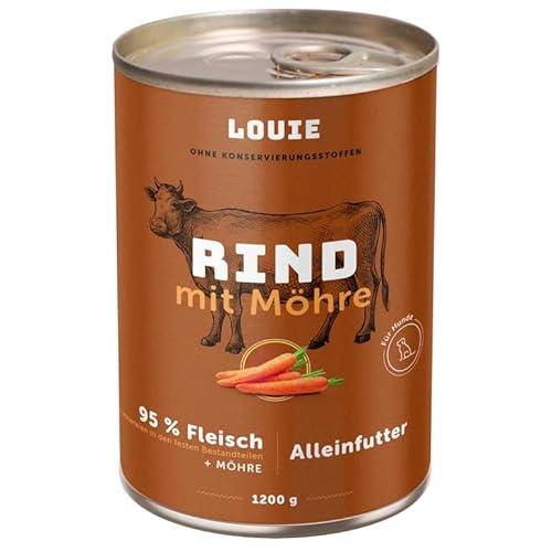 LOUIE Hunde Nassfutter Rind & Möhre 1200g – 100% natürliche Inhaltsstoffe, ohne Konservierungsstoffe, Alleinfuttermittel mit 95% Rindfleisch, Calcium & Phosphor – Vollwertige Hundeernährung, EU LOUIE Hunde Nassfutter Rind & Möhre 1200g – 100% natürliche Inhaltsstoffe, ohne Konservierungsstoffe, Alleinfuttermittel mit 95% Rindfleisch, Calcium & Phosphor – Vollwertige Hundeernährung, EU von LOUIE