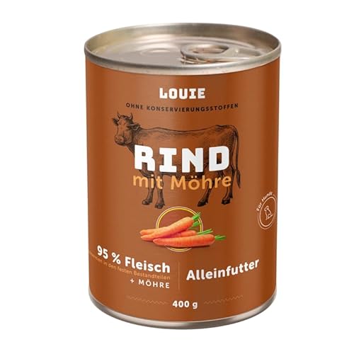 LOUIE Hunde Nassfutter Rind & Möhre 400g – 100% natürliche Inhaltsstoffe, ohne Konservierungsstoffe, Alleinfuttermittel mit 95% Rindfleisch, Calcium & Phosphor – Vollwertige Hundeernährung, EU LOUIE Hunde Nassfutter Rind & Möhre 400g – 100% natürliche Inhaltsstoffe, ohne Konservierungsstoffe, Alleinfuttermittel mit 95% Rindfleisch, Calcium & Phosphor – Vollwertige Hundeernährung, EU von LOUIE
