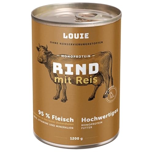 LOUIE Hunde Nassfutter Rind & Reis 1200g – 100% natürlich, 95% Rindfleisch, ohne Konservierungsstoffe, Hundefutter nass natürliche Calciumquelle, Alleinfuttermittel, reich an Vitaminen, EU LOUIE Hunde Nassfutter Rind & Reis 1200g – 100% natürlich, 95% Rindfleisch, ohne Konservierungsstoffe, Hundefutter nass natürliche Calciumquelle, Alleinfuttermittel, reich an Vitaminen, EU von LOUIE