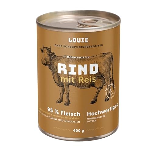 LOUIE Hunde Nassfutter Rind & Reis 400g – 100% natürlich, 95% Rindfleisch, ohne Konservierungsstoffe, Hundefutter nass natürliche Calciumquelle, Alleinfuttermittel, reich an Vitaminen, EU LOUIE Hunde Nassfutter Rind & Reis 400g – 100% natürlich, 95% Rindfleisch, ohne Konservierungsstoffe, Hundefutter nass natürliche Calciumquelle, Alleinfuttermittel, reich an Vitaminen, EU von LOUIE