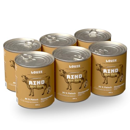 LOUIE Hunde Nassfutter Rind & Reis 6 x 800g – 100% natürlich, 95% Rindfleisch, ohne Konservierungsstoffe, Hundefutter nass natürliche Calciumquelle, Alleinfuttermittel, reich an Vitaminen, EU LOUIE Hunde Nassfutter Rind & Reis 6 x 800g – 100% natürlich, 95% Rindfleisch, ohne Konservierungsstoffe, Hundefutter nass natürliche Calciumquelle, Alleinfuttermittel, reich an Vitaminen, EU von LOUIE