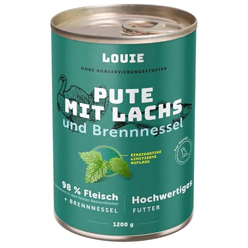LOUIE Hunde Nassfutter Truthahn & Lachs mit Brennnessel 1200g – Komplettfutter, 95% Fleisch, natürliche Calciumquelle, 100% natürlich, ohne Konservierungsstoffe, für eine gesunde Verdauung, EU LOUIE Hunde Nassfutter Truthahn & Lachs mit Brennnessel 1200g – Komplettfutter, 95% Fleisch, natürliche Calciumquelle, 100% natürlich, ohne Konservierungsstoffe, für eine gesunde Verdauung, EU von LOUIE