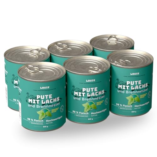 LOUIE Hunde Nassfutter Truthahn & Lachs mit Brennnessel 6 x 800g – Komplettfutter, 95% Fleisch, natürliche Calciumquelle, 100% natürlich, ohne Konservierungsstoffe, für eine gesunde Verdauung, EU LOUIE Hunde Nassfutter Truthahn & Lachs mit Brennnessel 6 x 800g – Komplettfutter, 95% Fleisch, natürliche Calciumquelle, 100% natürlich, ohne Konservierungsstoffe, für eine gesunde Verdauung, EU von LOUIE