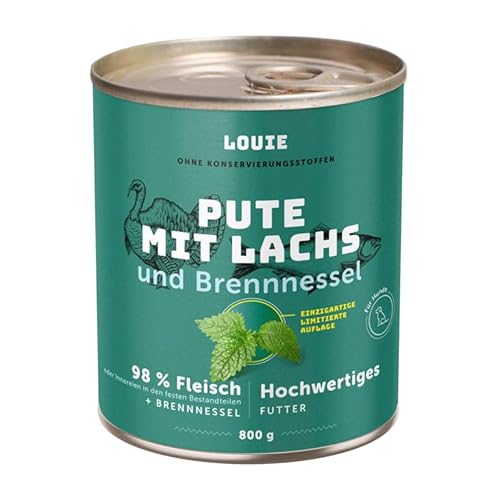 LOUIE Hunde Nassfutter Truthahn & Lachs mit Brennnessel 800g – Komplettfutter, 95% Fleisch, natürliche Calciumquelle, 100% natürlich, ohne Konservierungsstoffe, für eine gesunde Verdauung, EU LOUIE Hunde Nassfutter Truthahn & Lachs mit Brennnessel 800g – Komplettfutter, 95% Fleisch, natürliche Calciumquelle, 100% natürlich, ohne Konservierungsstoffe, für eine gesunde Verdauung, EU von LOUIE