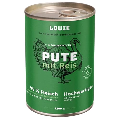 LOUIE Hunde Nassfutter Truthahn & Reis 200g – 100% natürliche Zutaten Hundefutter nass, 95% Truthahnfleisch, natürliche Calciumquelle, ohne Konservierungsstoffe, Alleinfuttermittel, EU LOUIE Hunde Nassfutter Truthahn & Reis 200g – 100% natürliche Zutaten Hundefutter nass, 95% Truthahnfleisch, natürliche Calciumquelle, ohne Konservierungsstoffe, Alleinfuttermittel, EU von LOUIE