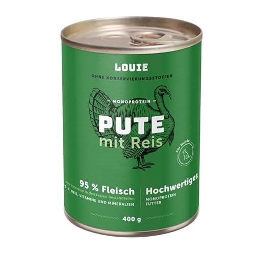 LOUIE Hunde Nassfutter Truthahn & Reis 200g – 100% natürliche Zutaten Hundefutter nass, 95% Truthahnfleisch, natürliche Calciumquelle, ohne Konservierungsstoffe, Alleinfuttermittel, EU LOUIE Hunde Nassfutter Truthahn & Reis 200g – 100% natürliche Zutaten Hundefutter nass, 95% Truthahnfleisch, natürliche Calciumquelle, ohne Konservierungsstoffe, Alleinfuttermittel, EU von LOUIE