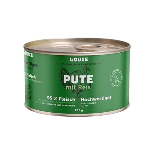 LOUIE Hunde Nassfutter Truthahn & Reis 200g – 100% natürliche Zutaten Hundefutter nass, 95% Truthahnfleisch, natürliche Calciumquelle, ohne Konservierungsstoffe, Alleinfuttermittel, EU LOUIE Hunde Nassfutter Truthahn & Reis 200g – 100% natürliche Zutaten Hundefutter nass, 95% Truthahnfleisch, natürliche Calciumquelle, ohne Konservierungsstoffe, Alleinfuttermittel, EU von LOUIE