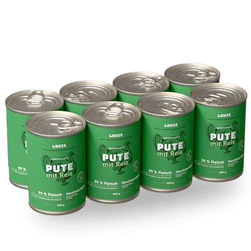LOUIE Hunde Nassfutter Truthahn & Reis 8 x 400g – 100% natürliche Zutaten Hundefutter nass, 95% Truthahnfleisch, natürliche Calciumquelle, ohne Konservierungsstoffe, Alleinfuttermittel, EU LOUIE Hunde Nassfutter Truthahn & Reis 8 x 400g – 100% natürliche Zutaten Hundefutter nass, 95% Truthahnfleisch, natürliche Calciumquelle, ohne Konservierungsstoffe, Alleinfuttermittel, EU von LOUIE